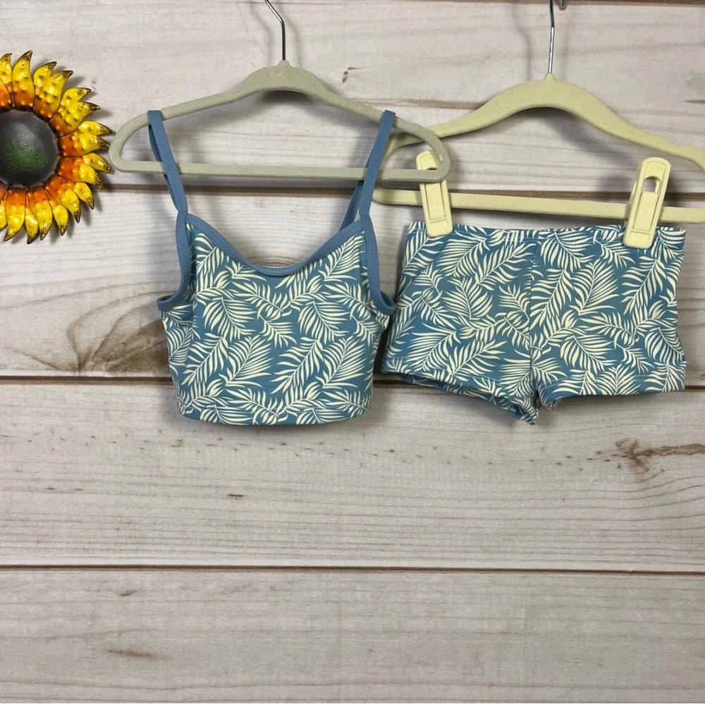 Dippin Daisy's Girl's Swimwear Set‎ Blue Palm Top Shorts xs 4 Swim